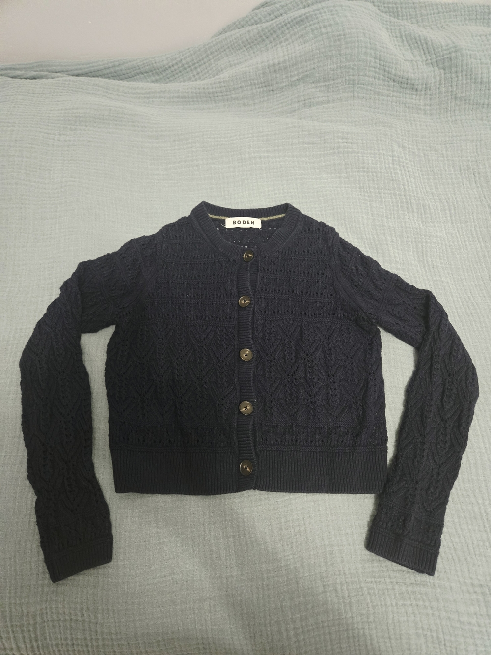 Boden Navy Cable-Knit Button Cardigan Sweater